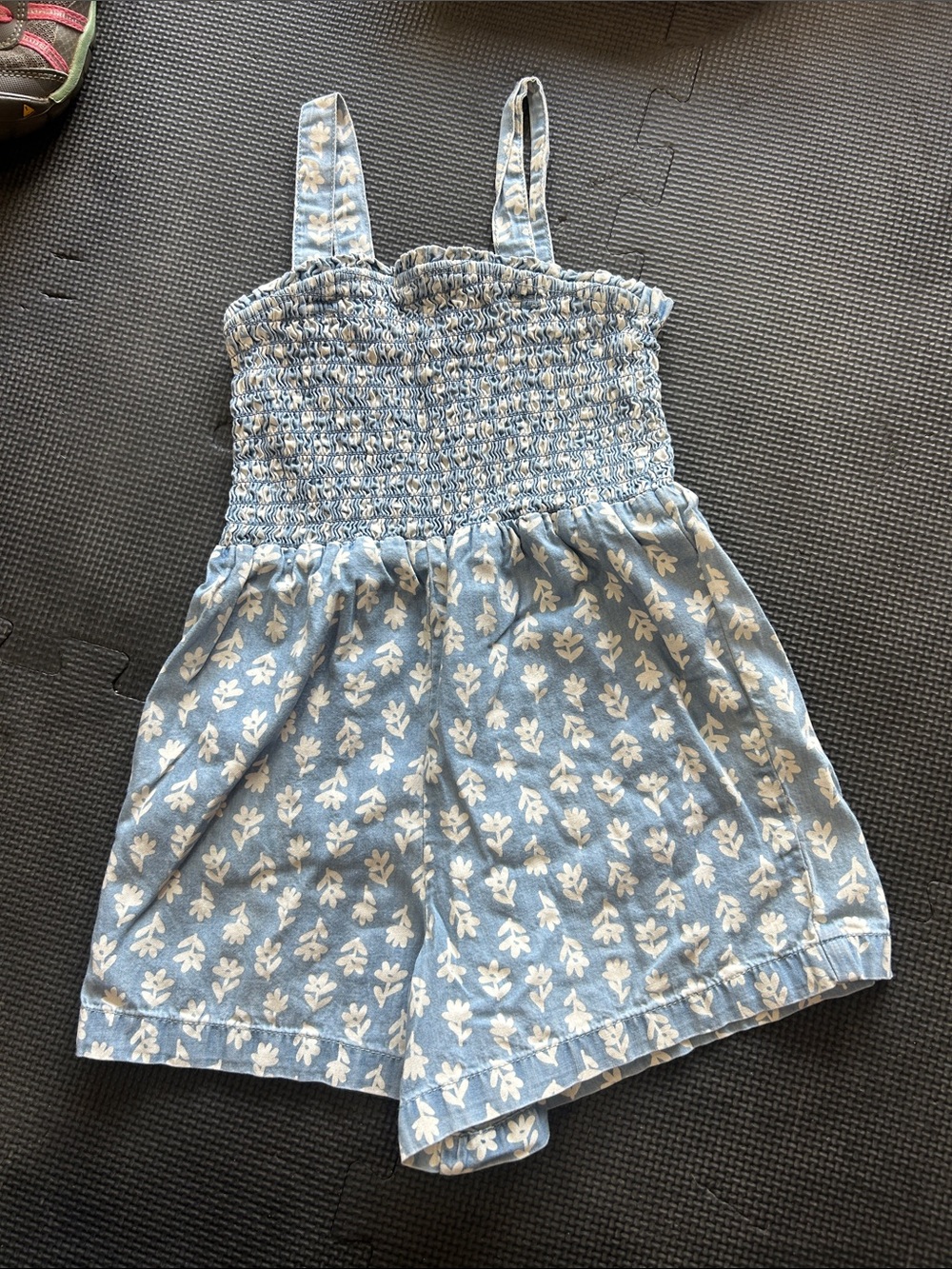 dip Light Blue & White Floral Smocked Romper